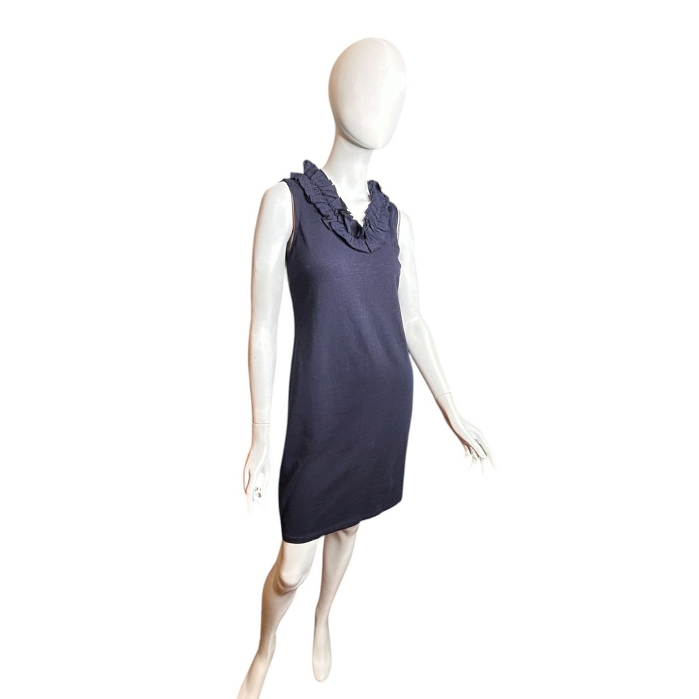 NWT Talbots Size SP Ruffle Neckline Cotton Dress Navy
